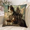 Decorative Steampunk Knight Dog Pillowcase Cover Canvas Art Throw Pillow Print Geek Fantasy Adventure Decor 45x45cm