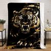 Golden Fierce Tiger Design Warm blanket, Black Background Flannel blanket for bedroom, living room, sofa, and nap.