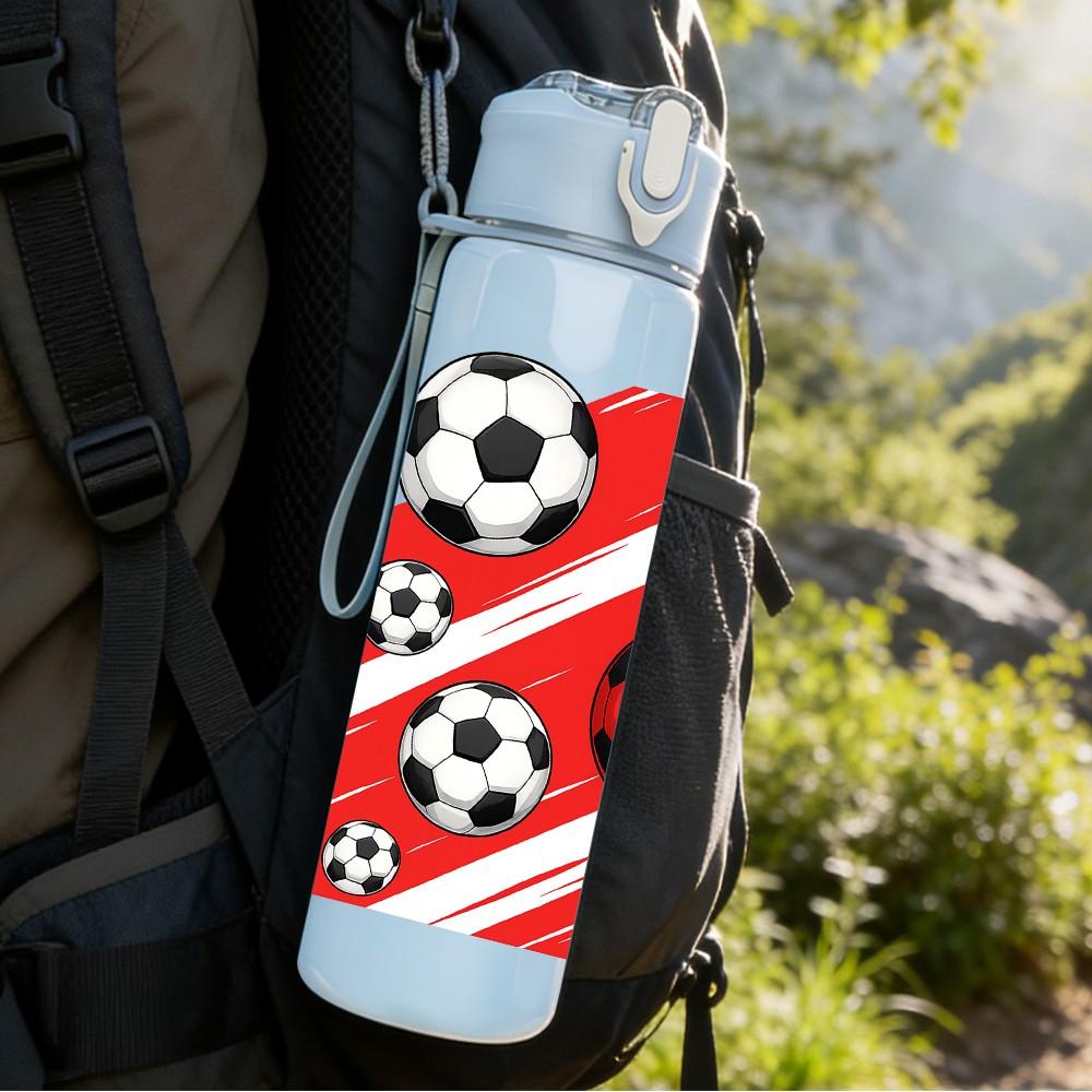 1PC Soccer Ball Stripe Pattern 750ml Color Plastic Sports Water Bottle Leakproof Flip Straw Lid Suitable for Sports Office Home Use
