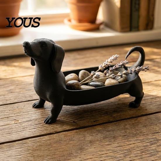 3D Printed Dog Statue Dachshund Storage Tray for Jewelry Keys Earrings, Creative Desktop Small Container Organizer, Tabletop Ornaments Entryway Decor