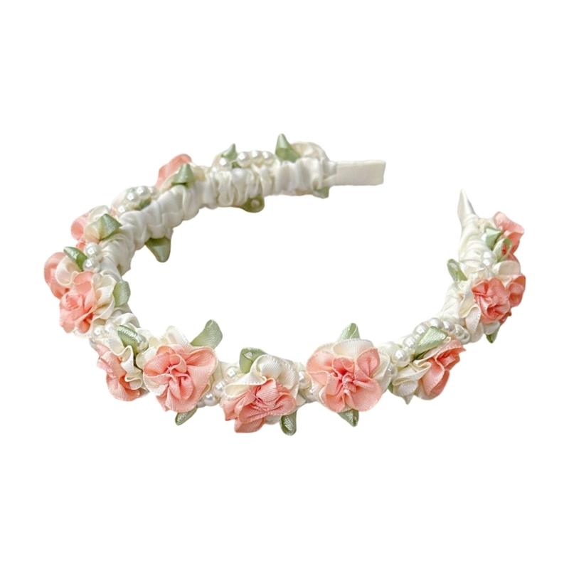 Comfortable Plastic Hairband Stylish HeaddressWith Pearls Floral Design Wedding Party Accessory For Sensitive Skin