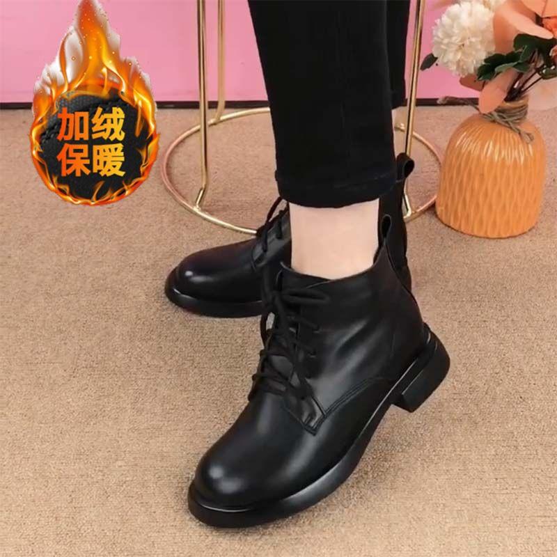 Black soft-soled Martin boots winter retro new shoes fleece warm flat boots short boots