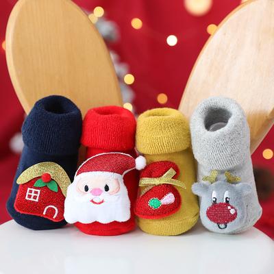 Bambini Buon Natale Simpatico cartone animato Calza per bambole Inverno Terry Addensato Calzini lunghi termici antiscivolo per neonati per neonato