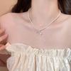High-End Faux Pearl Bow Necklace with Double Layer Clavicle Chain