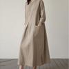 Women Casual O-neck 3/4 Sleeve Cotton Long Dress