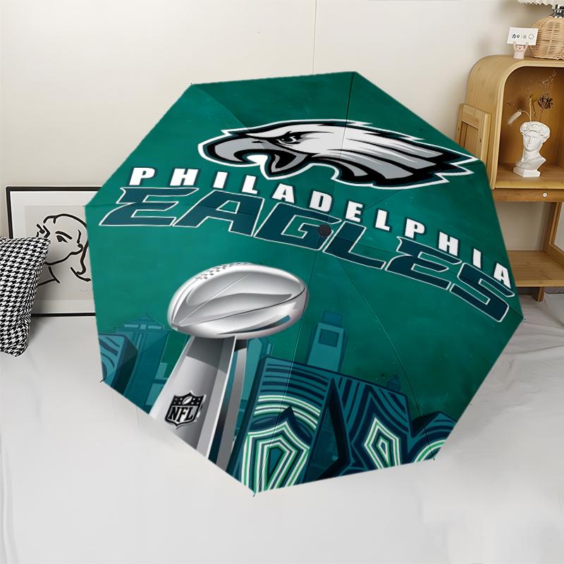 Philadelphia Eagles LOGO Print Automatic Umbrella, 8 Rib Iron Frame, Plastic Handle, Suitable for Outdoor Travel &Daily , Ideal Gift