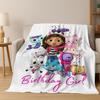 Cute Gabbys Dollhouse Cartoon Girl Kids Flannel Blanket Soft Warm Throw Blanket for Bed Bedroom Room Living Room Christmas Gift