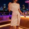 Women's Sexy Sequins Bodycon Dress Glitter One Shoulder Ruched Mini Dress Sparkly Cocktail Party