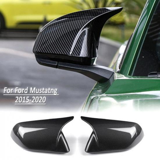 Carbon Fiber Rearview Side Mirror Cover Caps Horn Style Fits 15-21 Ford Mustang