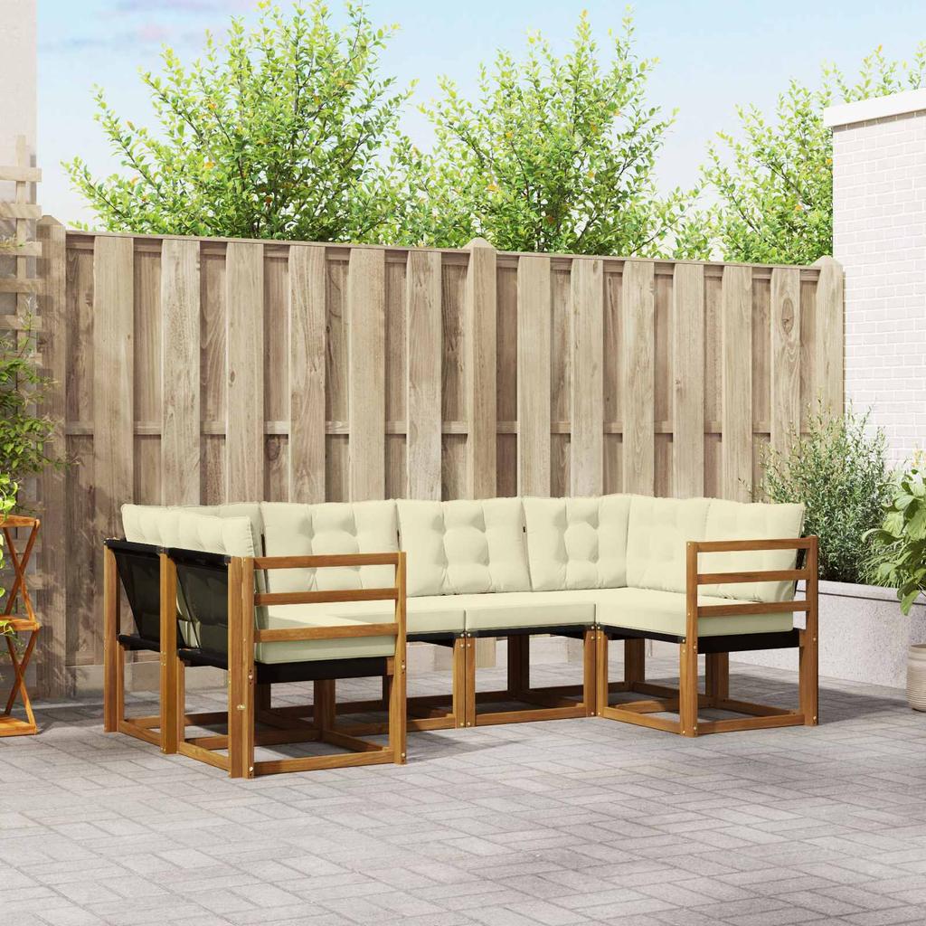 Outdoor Sofa Set with Cushions 6 pcs Natural and Cream