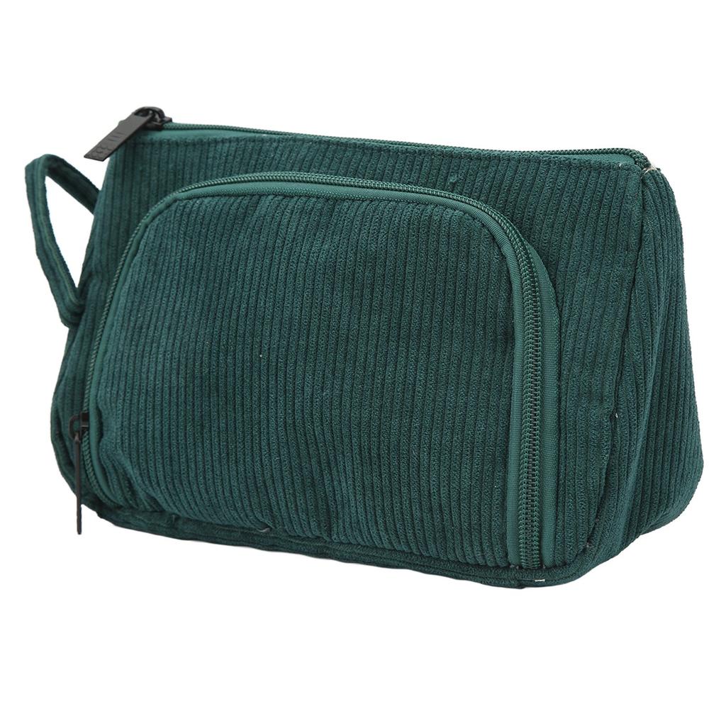 Cosmetic Bag Corduroy Large Capacity Handheld Portable Multi Functional Make Up Pouch for Women Girls Emerald