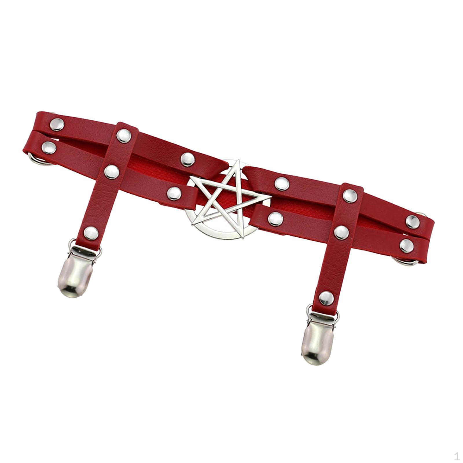 

Adjustable Garter Belt with Clips Punk Elastic Leg for Women And Girls Red