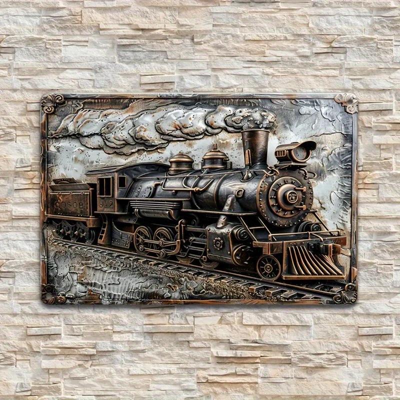 2D platt träskylt 30*20cm Vintage ånglok träskylt väggplatta, Retro lokomotiv trädekorativ skylt, Trädgård, hemmabar, café