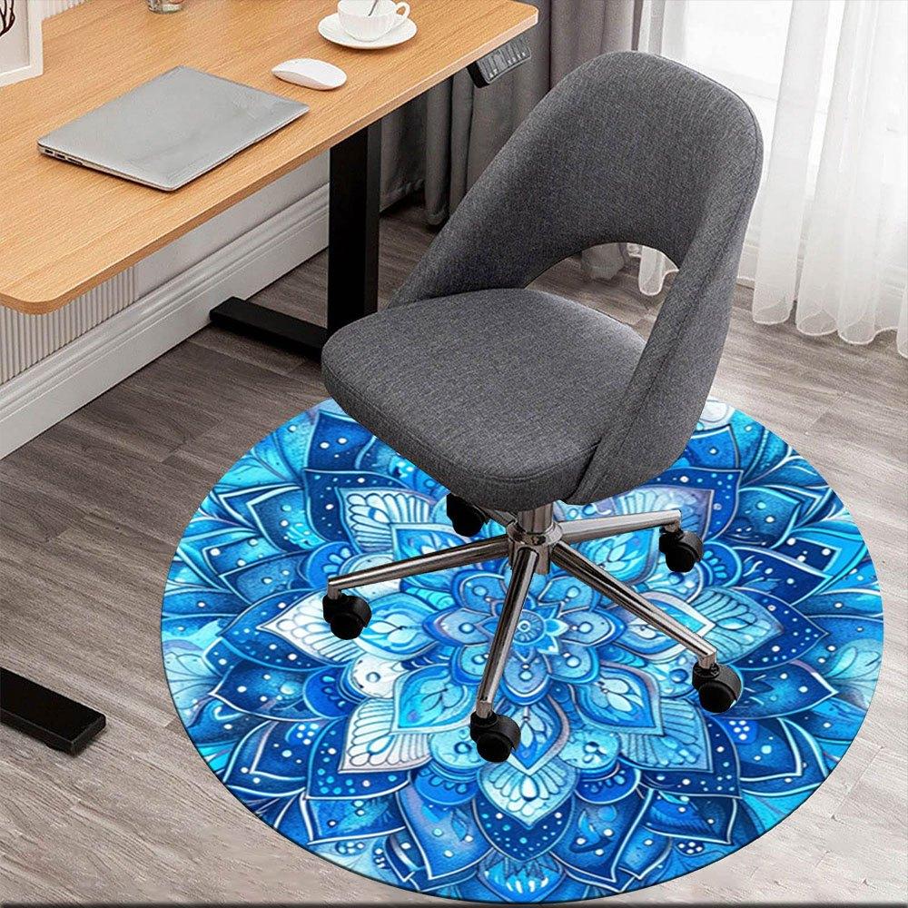 Blue Mandala Art Print: Circular Design, Abstract Blue Flower PatternRound Non-Slip chair mat chair carpet for office Rugs for Office Decor Gift For V