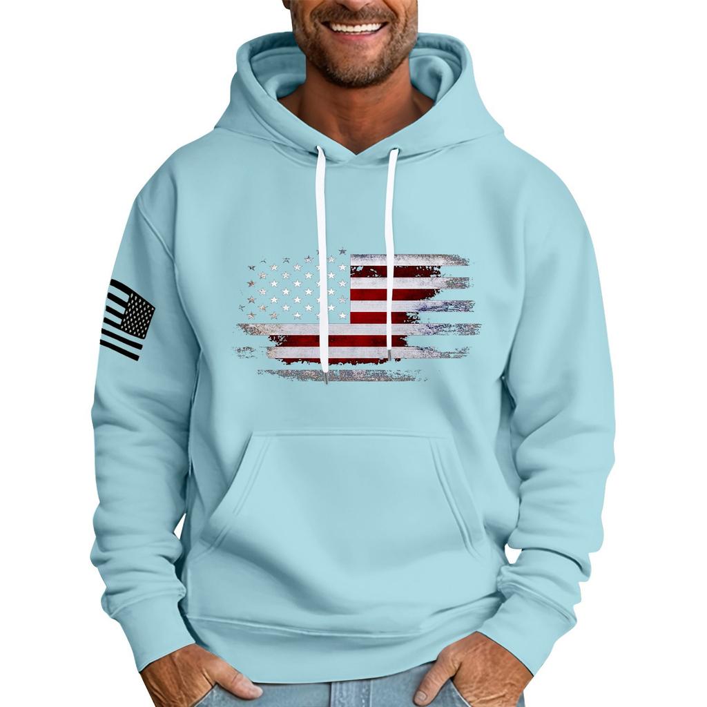 Felpa con cappuccio stampata con bandiera larga da uomo Felpa sportiva casual da uomo
