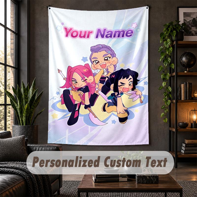 Wall Tapestry Kpop Demon Hunters Print Custom Name Text Wall Hanging Home Decor