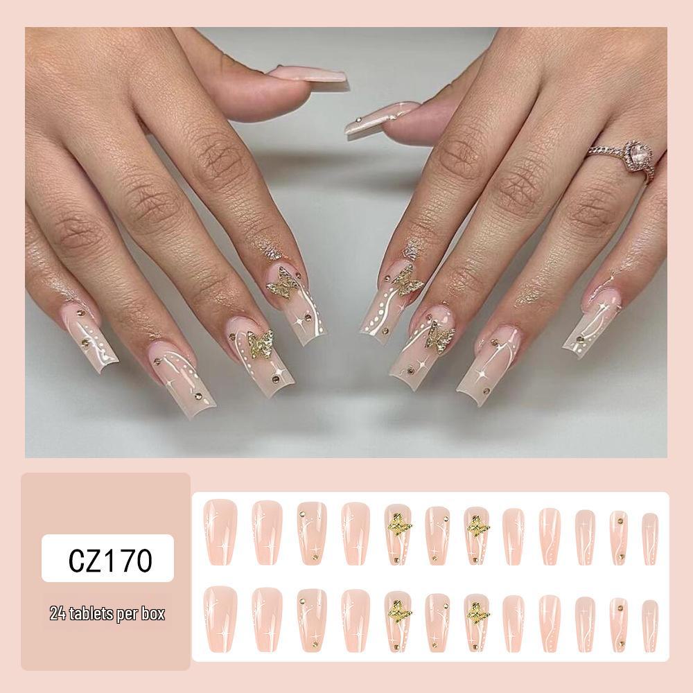 Long T-Point Diamond Jelly Glue False Nails - Press-On Nail Art Tips