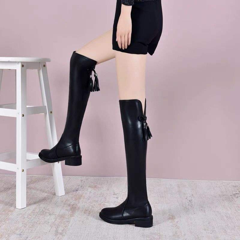 Boots 2025 autumn and winter new autumn and winter knee boots elastic velvet thermal high tube thin flat boots women