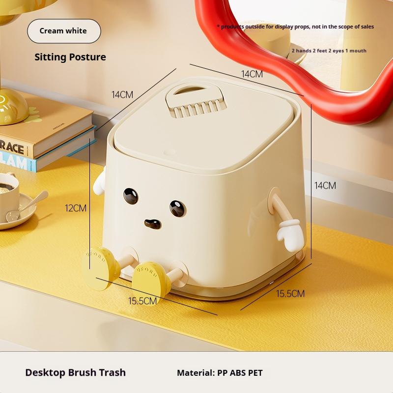 Desktop Mini Trash Can Press To Open The Cover Plastic Trash Can Household Living Room Bedroom Rubbish Storage Bucket