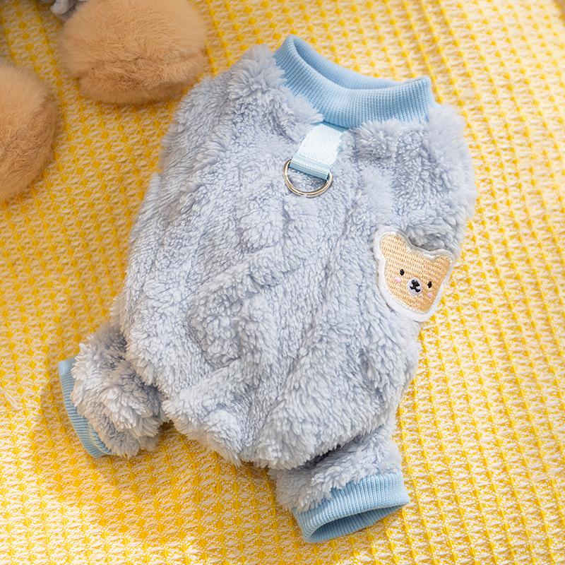 

Осенне-зимняя кошачья одежда милый медвежонок безрукавный пуловер для кошки котенка против выпадения шерсти четырехлапая флисовая одежда для питомца L (recommended weight 8-6kg) бонди синий