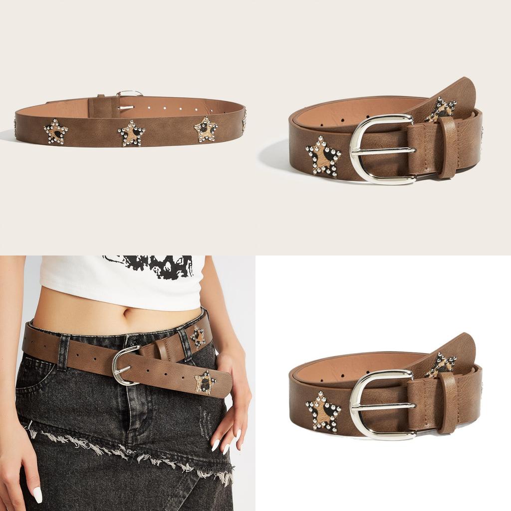 Punk Rock Studded Leopard Print Belt With Alloy Buckle For Street Fashion Enthusiasts