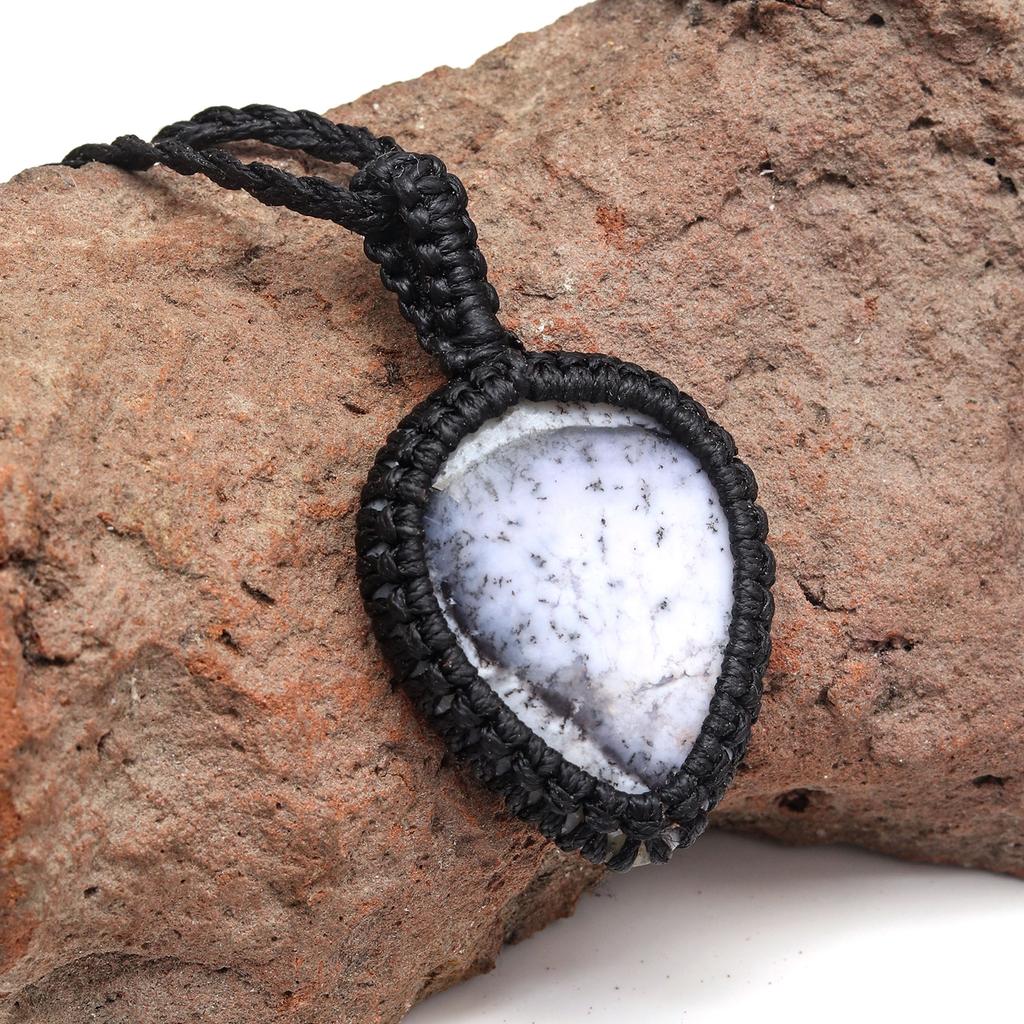 Opal Macrame Handmade Necklace Dendrite Pendant Thread Gemstone Natural