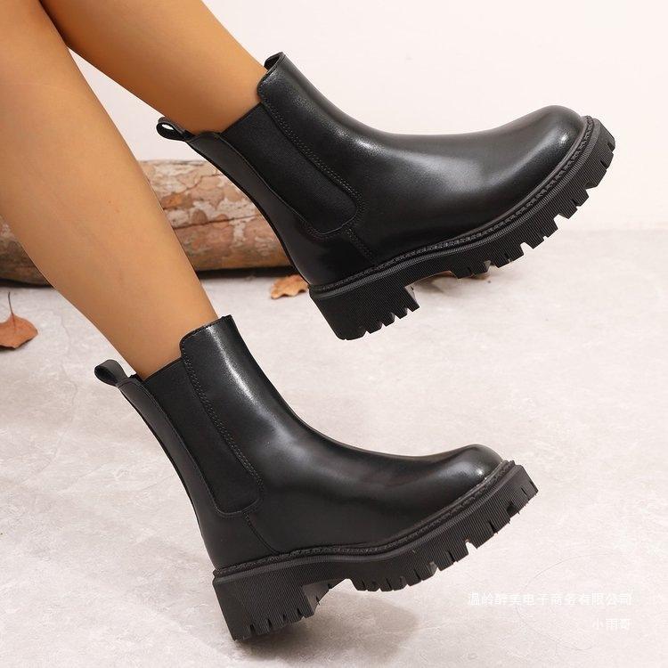 Thick soled boots for women British style thin chimney boots  summer 2025 Chelsea short boots for women