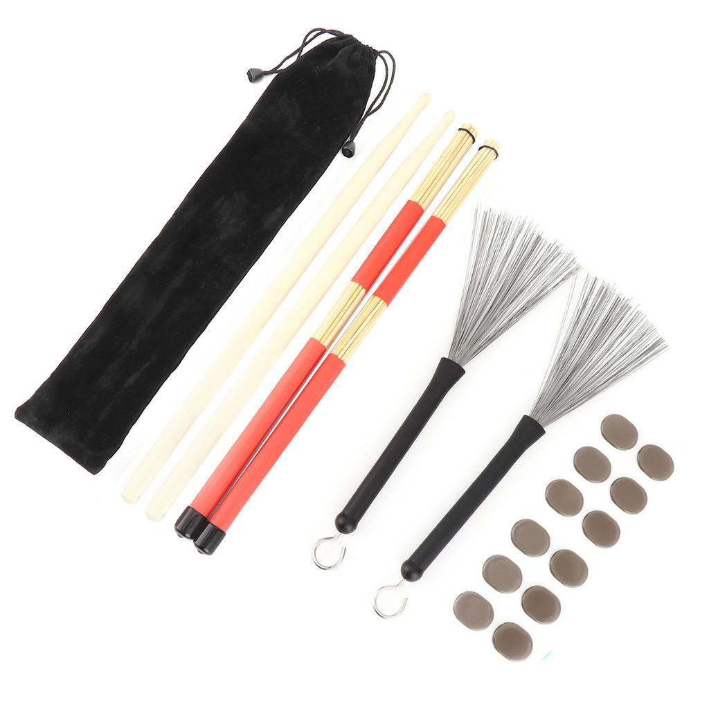 Drumstick Kit Rute Brush Damper Drum Set Musical Instrument Playing Accessories with BagM02762 Coffee Color