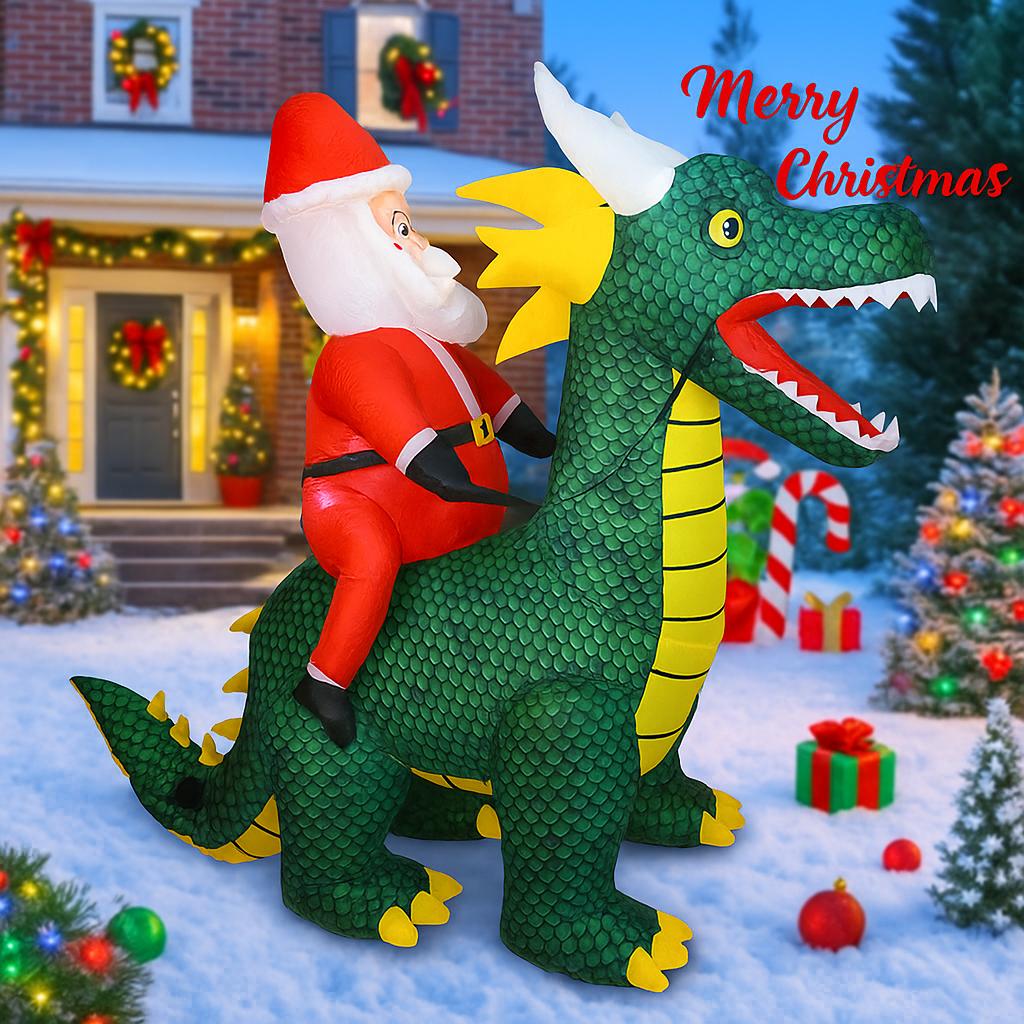 5.91FT Inflatable Toy Santa Claus Dragon with LED Light Festive Gift Xmas Decoration for Yard Christmas Supplies Home Ornament