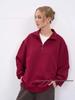 American Trendy Temperament Plain Lapel Half-Zip Hoodie - Women's Solid Color Loose Comfy Pullover Top