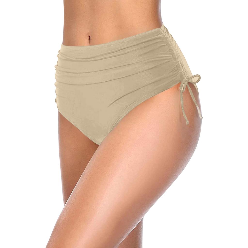 High Waist Bikini Bottoms for Women Adjustable Side Ruched Swimsuit Briefs Tummy Control Swimwear Separate Piece