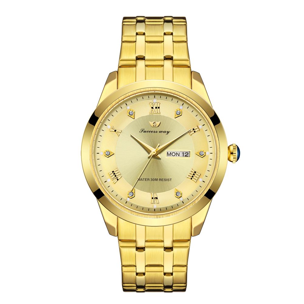 Business quartz watch men's simple diamond mirror waterproof night light dual calendar fashionable gift item