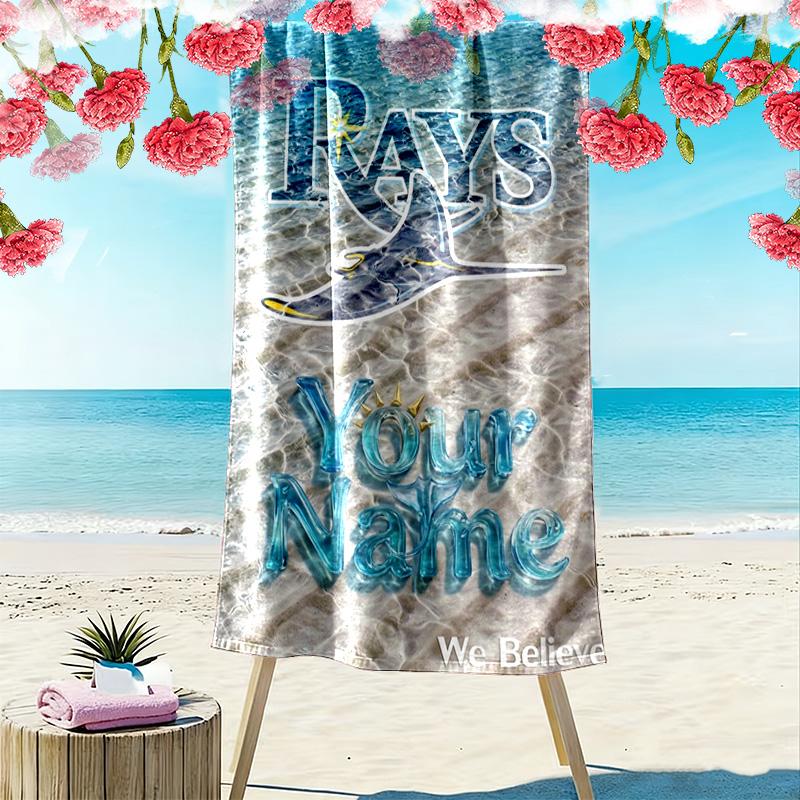 Name Custom Tampa Bay Rays Print Beach Towel, Large Soft Quick Dry Towel for Beach Camping Swimming