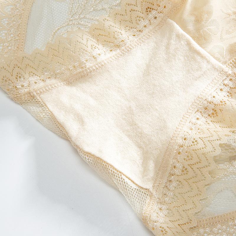 Ladies Spring and Summer Sexy Lace Hollow Breathable Low Waist Cotton Crotch Triangle Briefs