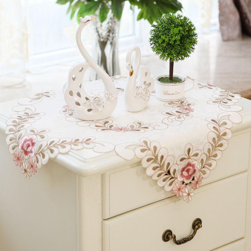High-End Embroider Bedroom Nightstand Cover Fabric Craft Cover Cloth Embroidered Idyllic European Dust Towel Tablecloth Tablecloth Square Towel