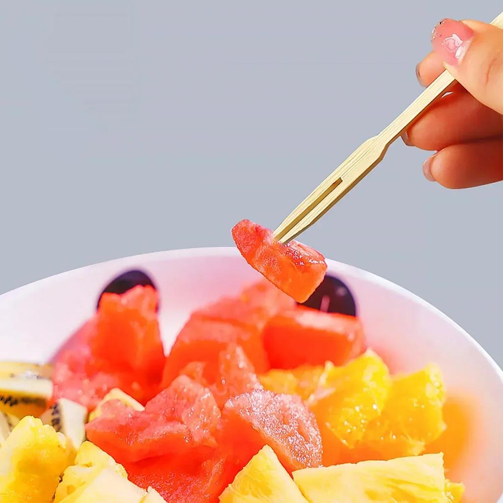 80pcs -Bamboo Disposable Wooden Fruit Fork Dessert Cocktail Set Party Home Household Decor Tableware Supplies