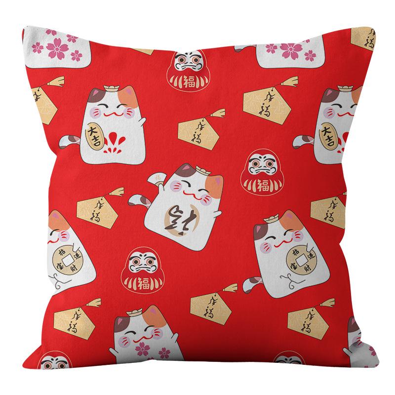 New Year'S Pillow Cover Nap Pillow Cute Cartoon Lucky Cat Pillow Chinese Style Plush Pillow Cover Premium Durable