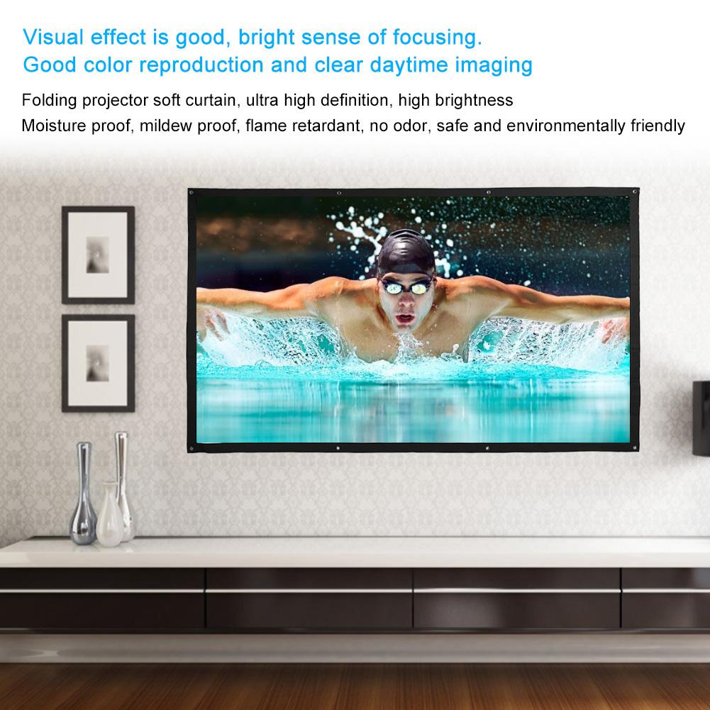 HD Projektionsleinwand Tragbare Faltbare Weiche Projektionsvorhang 100 Zoll 16: 9 4: 3 mit Haken