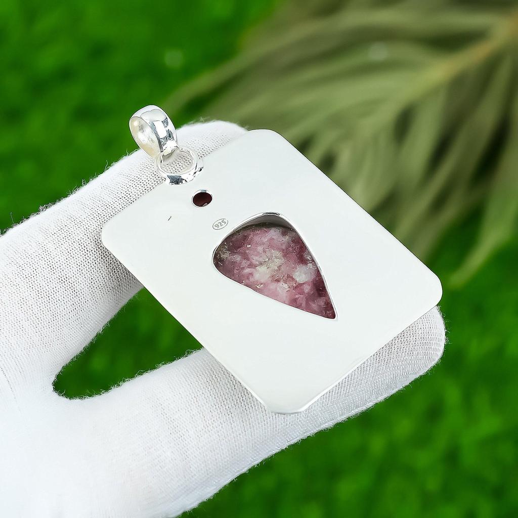 Natural Thulite Gemstone Pendant Pink 925 Sterling Silver Indian Jewelry
