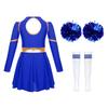 Mädchen Cheerleading Outfit Buchstabendruck Off-Shoulder Schlüsselloch Rücken Langarmkleid mit Blumenbällen Gestreifte Socken