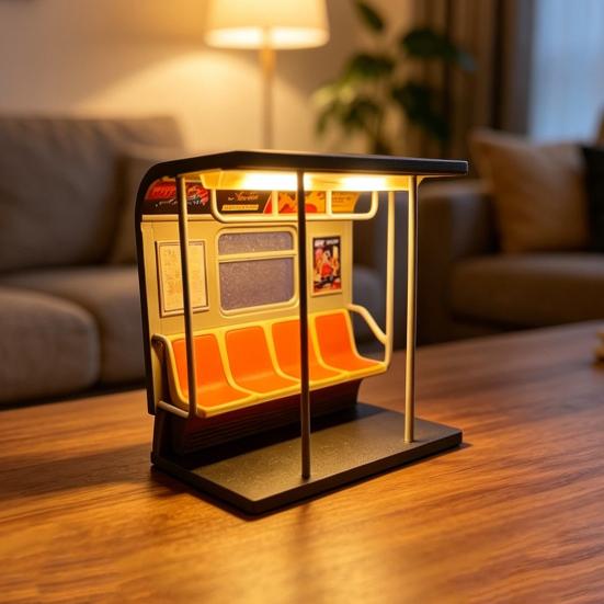New York Train Lamp Retro LED Ambient Light with Hidden Button 3D Printed Desktop Night Light for Shelf Nightstand Decor