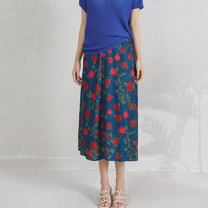 

Женская юбка Miyake в стиле ретро с высокой талией и принтом А-силуэта в складку на лето One Size (90-155) синий