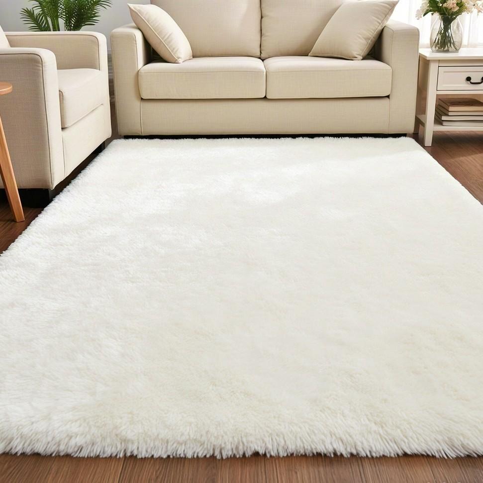 Simple Solid Color Silk Plush Tie-dye Long-haired Tea Mat Living Room Bedroom Balcony Household Carpet Floor Mat