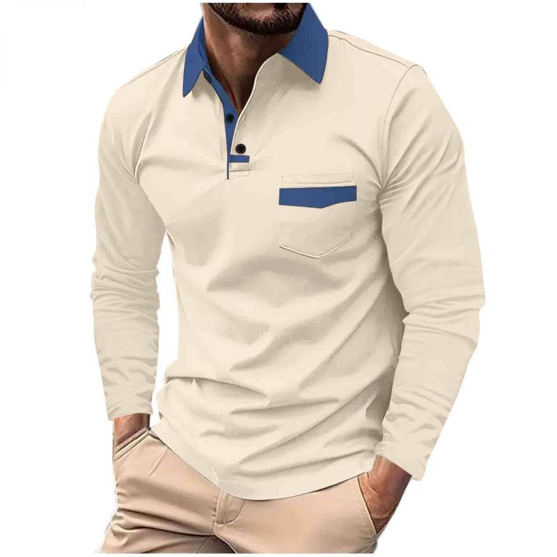 Autumn and Winter New Polo Shirt All Match Pocket Men's Lapel Long Sleeved Polo Shirt Casual Comfortable Top Shirt