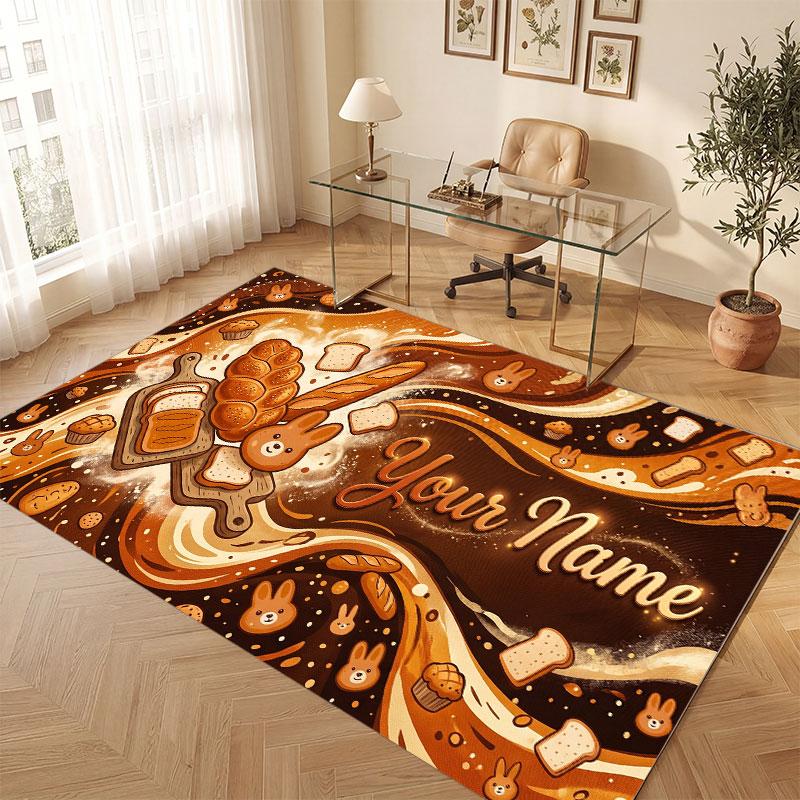 Cute Food Theme Crystal Velvet Floor Rug Personalized Custom Name Text Warm Carpet Home Decoration