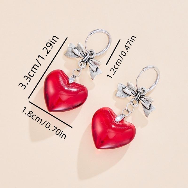 Unique Dark Theme Heart Studs Earrings with Bowknot Details Lightweight Comfort Hypoallergenically For Sensitive Ears