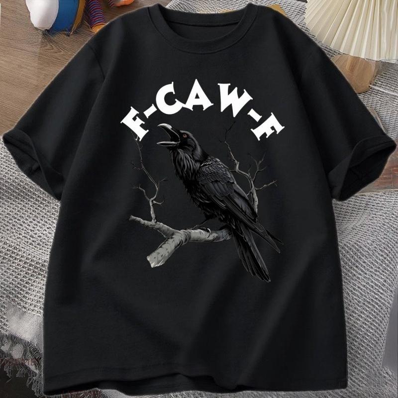 F Caw Lustige Krähe T-Shirt Unisex Damen Humor Ungezügeltes Tier T-Shirt Locker Vintage Grafik T-Shirts Baumwolle Bequem Herrenbekleidung