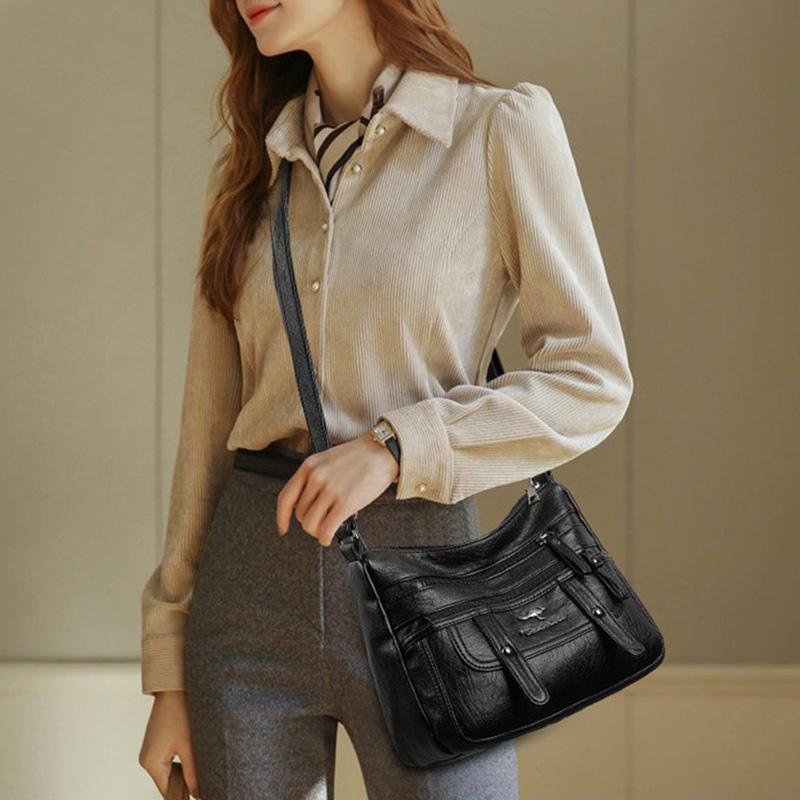 Soft PU Leather Women Tote Bag Large Capacity Faux Cowhide Leather Fashionable Shoulder Crossbody Bag for Women