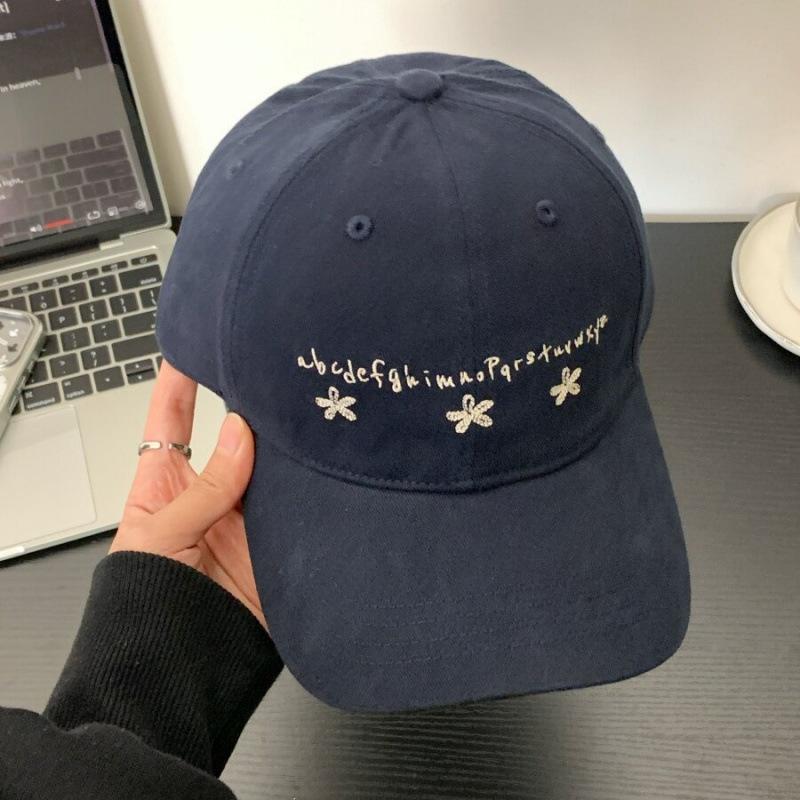 Embroidery Small Flower Letter Baseball Cap Men And Women Versatile Big Head Circumference Showing Face Small Peaked Hat Sun Hat