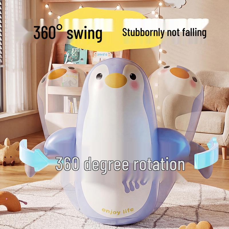 Inflatable Cartoon Penguin Boxing Bag for Kids, Indoor/Outdoor PVC Roly-Poly Decompression Toy.